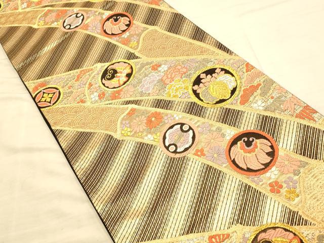 平和屋着物◎六通柄袋帯 唐織 花蝶丸吉祥竹文 金銀糸 正絹 逸品 AAAO1058fw
