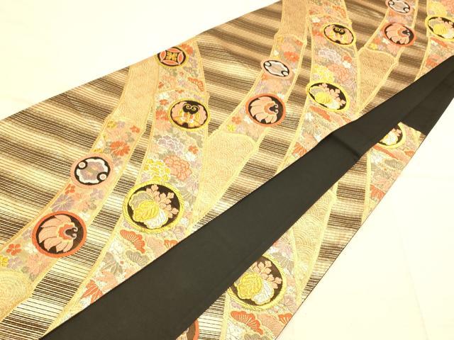 平和屋着物◎六通柄袋帯 唐織 花蝶丸吉祥竹文 金銀糸 正絹 逸品 AAAO1058fw