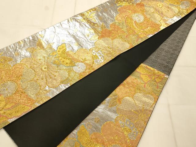 平和屋着物◎六通柄袋帯 花蝶流水文 金銀糸 正絹 逸品 AAAO1062fw