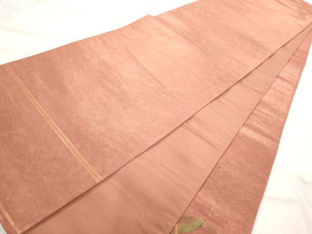 平和屋着物◎六通太鼓柄袋帯 手描き 屏風花鳥文 金糸 正絹 逸品 AAAO1076jz