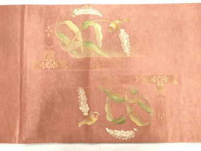 平和屋着物◎六通太鼓柄袋帯 手描き 屏風花鳥文 金糸 正絹 逸品 AAAO1076jz
