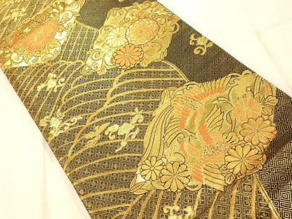平和屋着物◎佐賀錦 六通柄袋帯 唐織 流水花鳥菱文 金糸 正絹 逸品 AAAO1094fw