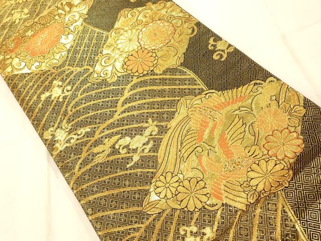 平和屋着物◎佐賀錦 六通柄袋帯 唐織 流水花鳥菱文 金糸 正絹 逸品 AAAO1094fw