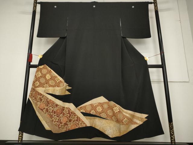 平和屋着物■豪華黒留袖　駒刺繍　花唐草文　金彩　正絹　逸品　AAAO1158cg