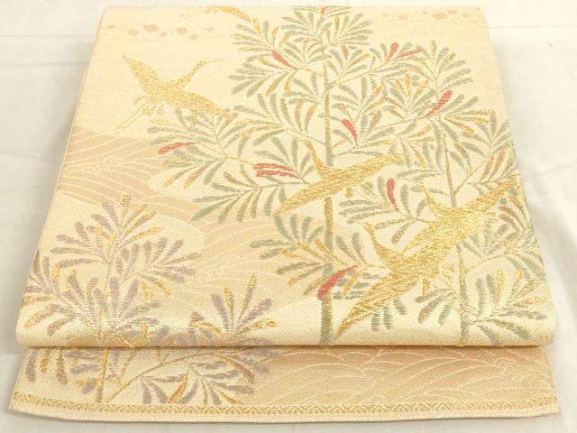 平和屋着物◎六通柄袋帯　立波飛鶴草木文　金糸　正絹　逸品　AAAO1605ru