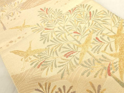 平和屋着物◎六通柄袋帯　立波飛鶴草木文　金糸　正絹　逸品　AAAO1605ru