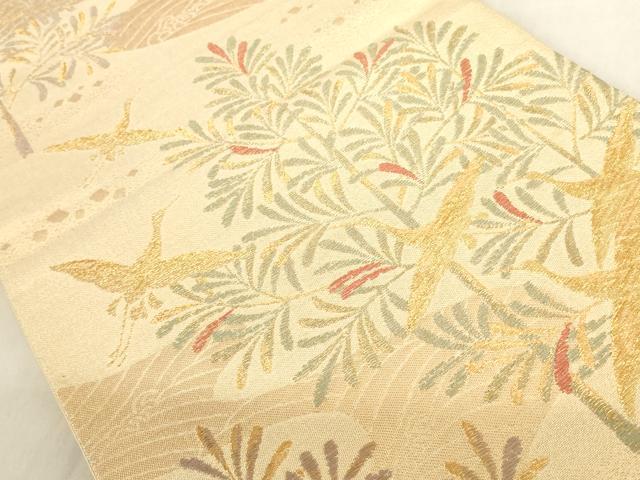 平和屋着物◎六通柄袋帯　立波飛鶴草木文　金糸　正絹　逸品　AAAO1605ru