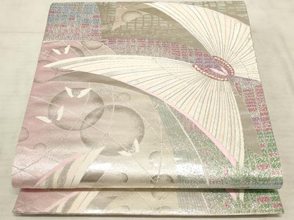 平和屋着物◎六通柄袋帯　唐織　舞蝶文　銀糸　正絹　逸品　AAAO1629ru
