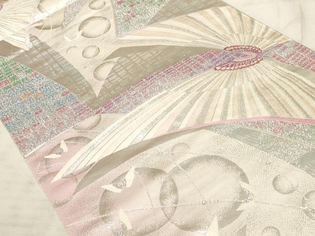 平和屋着物◎六通柄袋帯　唐織　舞蝶文　銀糸　正絹　逸品　AAAO1629ru