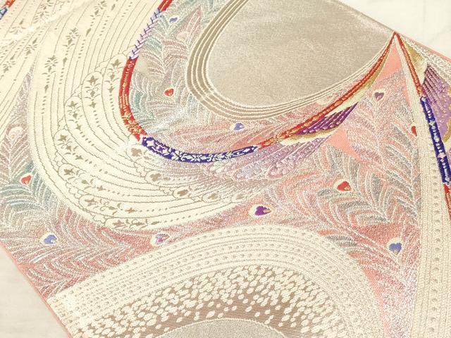 平和屋着物◎六通柄袋帯 唐織 孔雀羽文 金銀糸 正絹 逸品 AAAO1630ru