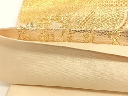 平和屋着物◎六通柄袋帯 扇面鳳凰花文 金糸 正絹 逸品 AAAO1981wt