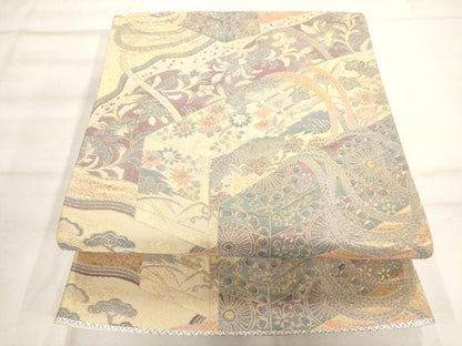 平和屋着物◎六通柄袋帯 燭粹錦 文箱草花文 金銀糸 正絹 逸品 AAAO2083jz