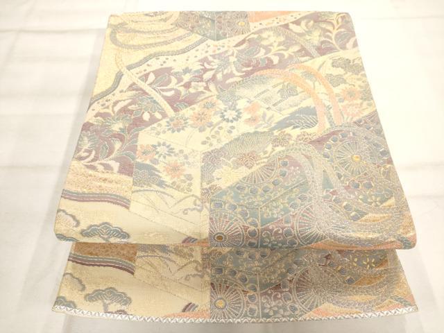 平和屋着物◎六通柄袋帯 燭粹錦 文箱草花文 金銀糸 正絹 逸品 AAAO2083jz