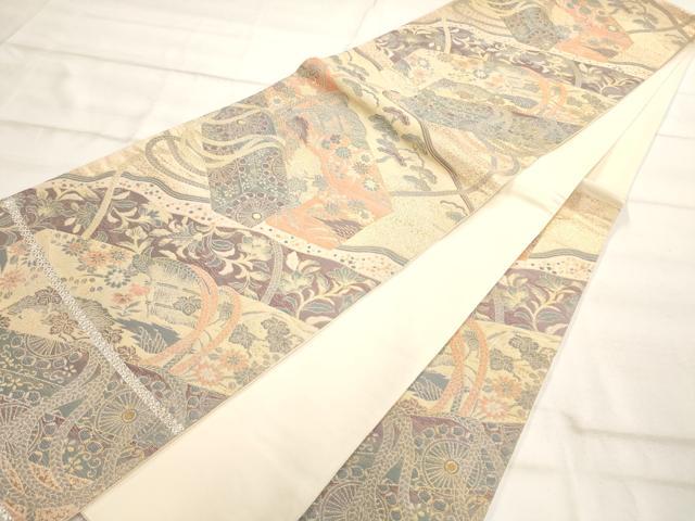 平和屋着物◎六通柄袋帯 燭粹錦 文箱草花文 金銀糸 正絹 逸品 AAAO2083jz
