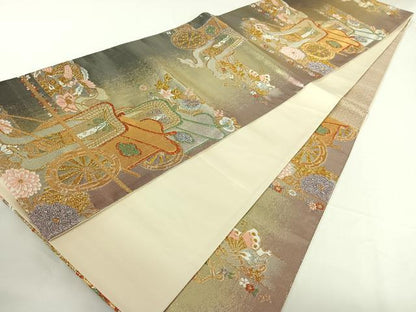 平和屋着物◎六通柄袋帯 御所車鳳凰花文 金銀糸 正絹 逸品 AAAO2223jh