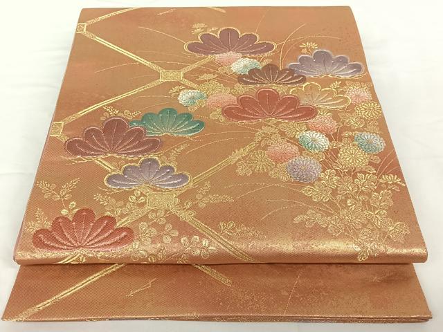 平和屋着物◎六通柄袋帯 瑞松慶賀 天井松文 陶漆箔 正絹 逸品 AAAO2235jh