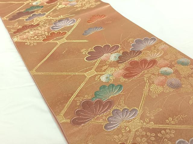 平和屋着物◎六通柄袋帯 瑞松慶賀 天井松文 陶漆箔 正絹 逸品 AAAO2235jh