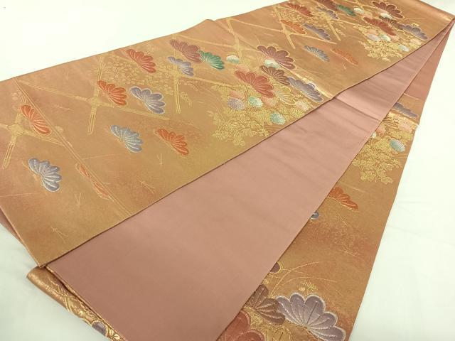 平和屋着物◎六通柄袋帯 瑞松慶賀 天井松文 陶漆箔 正絹 逸品 AAAO2235jh