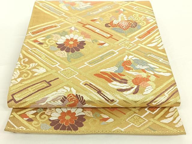 平和屋着物◎六通柄袋帯　唐織　双鳥花菱文　金糸　正絹　逸品　AAAO2248jh