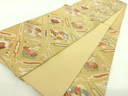 平和屋着物◎六通柄袋帯　唐織　双鳥花菱文　金糸　正絹　逸品　AAAO2248jh