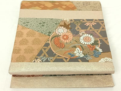 平和屋着物◎六通太鼓柄袋帯 唐織 切嵌花籬文 金糸 正絹 逸品 AAAO2515jh