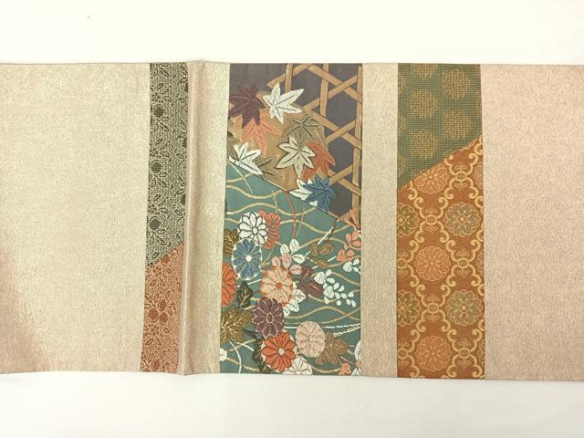 平和屋着物◎六通太鼓柄袋帯 唐織 切嵌花籬文 金糸 正絹 逸品 AAAO2515jh