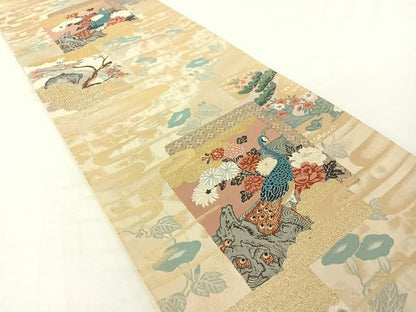 平和屋着物◎六通柄袋帯　唐織　花鳥古画文　金銀糸　正絹　逸品　AAAO2527jh