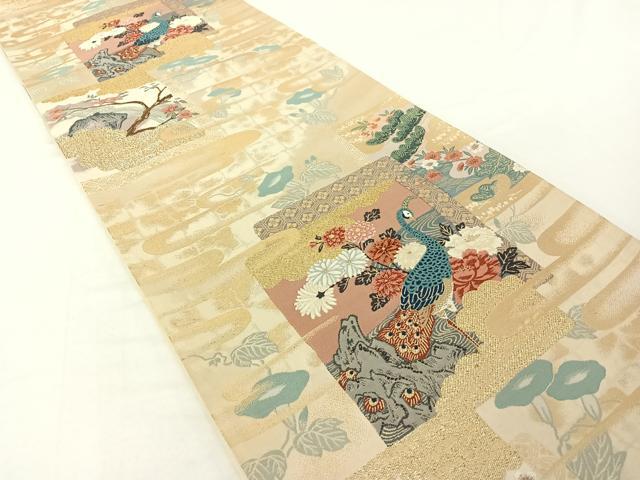 平和屋着物◎六通柄袋帯　唐織　花鳥古画文　金銀糸　正絹　逸品　AAAO2527jh
