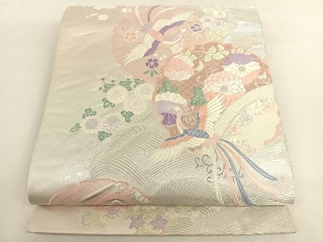 平和屋着物◎六通柄袋帯 唐織 雪輪鳳凰花文 銀糸 正絹 逸品 AAAO2966wt