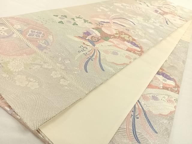 平和屋着物◎六通柄袋帯 唐織 雪輪鳳凰花文 銀糸 正絹 逸品 AAAO2966wt