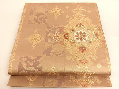 平和屋着物◎六通柄袋帯　郷愁のつどい　正倉院花文　金銀糸　正絹　逸品　AAAO2973wt