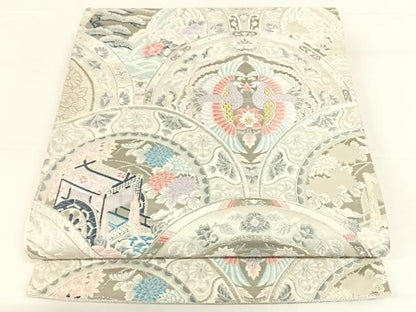 平和屋着物◎六通柄袋帯　青海取絵皿文　プラチナ箔　正絹　逸品　AAAO2983wt