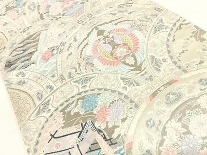 平和屋着物◎六通柄袋帯　青海取絵皿文　プラチナ箔　正絹　逸品　AAAO2983wt