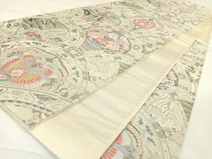 平和屋着物◎六通柄袋帯　青海取絵皿文　プラチナ箔　正絹　逸品　AAAO2983wt