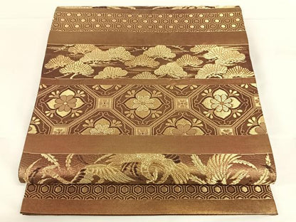 平和屋着物◎六通柄袋帯 横段鳳凰花文 金糸 引箔 正絹 逸品 AAAO2985wt
