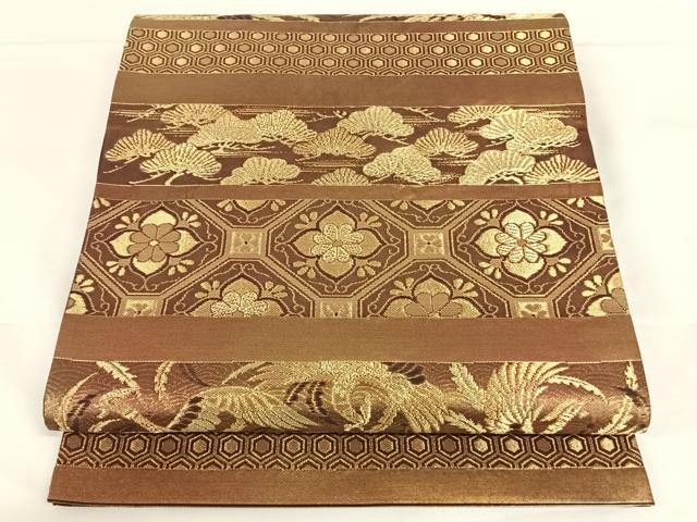 平和屋着物◎六通柄袋帯 横段鳳凰花文 金糸 引箔 正絹 逸品 AAAO2985wt