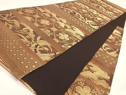 平和屋着物◎六通柄袋帯 横段鳳凰花文 金糸 引箔 正絹 逸品 AAAO2985wt