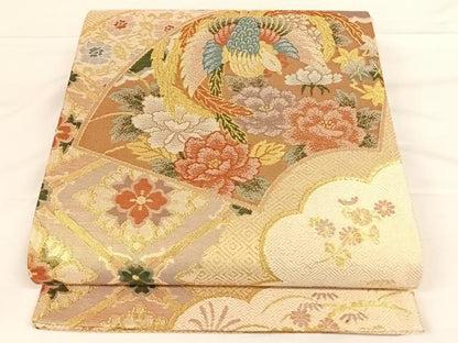 平和屋着物◎西陣 佐賀錦 六通柄袋帯 地紙鳳凰花文 金糸 証紙付き 正絹 逸品 AAAO2986wt