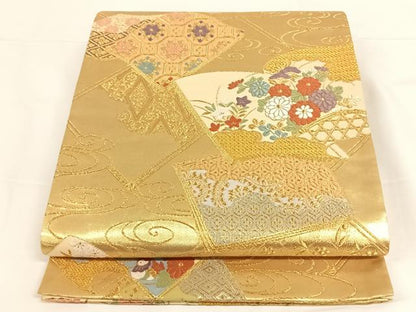 平和屋着物◎六通柄袋帯 唐織 冊子花籬文 金糸 正絹 逸品 AAAO3003wt