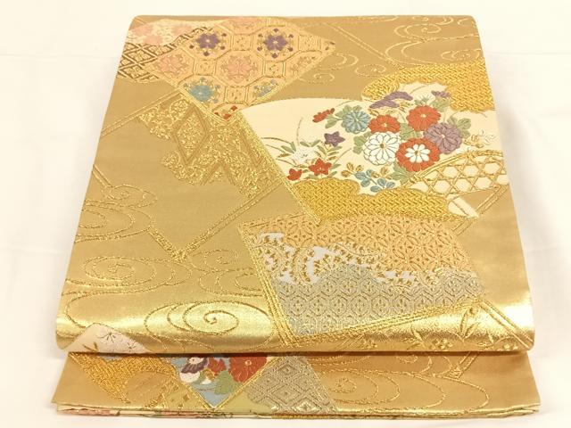 平和屋着物◎六通柄袋帯 唐織 冊子花籬文 金糸 正絹 逸品 AAAO3003wt
