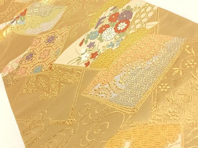 平和屋着物◎六通柄袋帯 唐織 冊子花籬文 金糸 正絹 逸品 AAAO3003wt