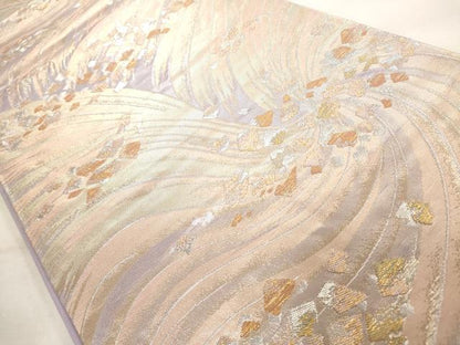 平和屋着物◎六通柄袋帯　流水箔散らし文　金銀糸　正絹　逸品　AAAO3128jz