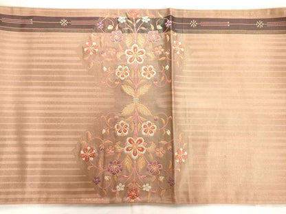 平和屋着物◎六通太鼓柄袋帯 草花文 金糸 引箔 正絹 逸品 AAAO3136jz
