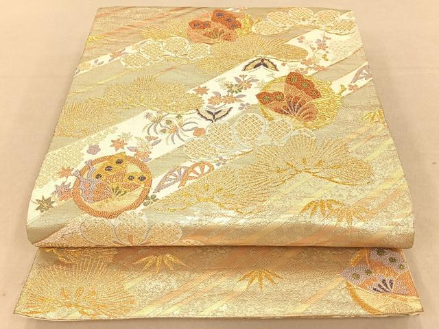 平和屋着物◎六通柄袋帯 吉祥花蝶文 金銀糸 正絹 逸品 AAAO3363ey