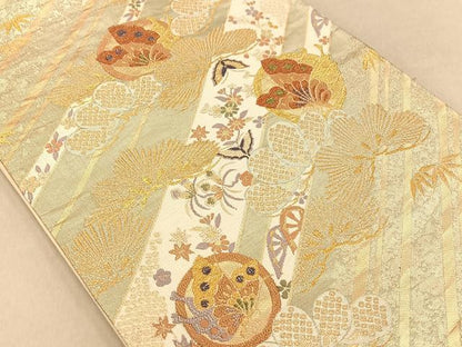 平和屋着物◎六通柄袋帯 吉祥花蝶文 金銀糸 正絹 逸品 AAAO3363ey