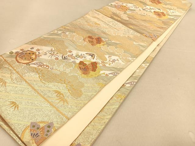 平和屋着物◎六通柄袋帯 吉祥花蝶文 金銀糸 正絹 逸品 AAAO3363ey