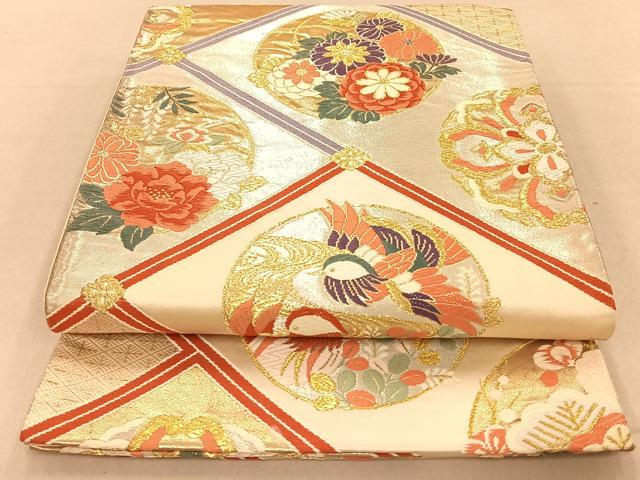 平和屋着物◎六通柄袋帯 花鳥丸文 金銀糸 正絹 逸品 AAAO3381ey