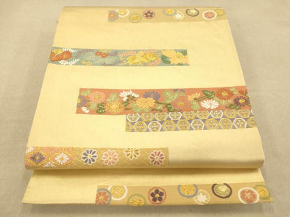 平和屋着物◎六通柄袋帯　横段吉祥文　金糸　正絹　逸品　AAAO3568fw