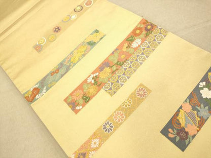平和屋着物◎六通柄袋帯　横段吉祥文　金糸　正絹　逸品　AAAO3568fw
