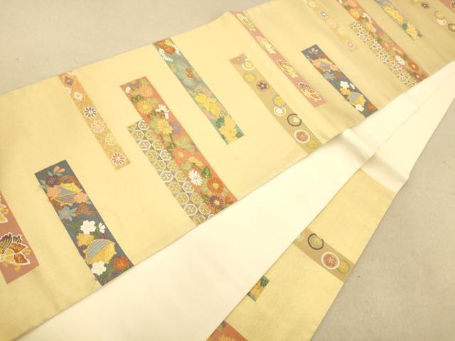 平和屋着物◎六通柄袋帯　横段吉祥文　金糸　正絹　逸品　AAAO3568fw